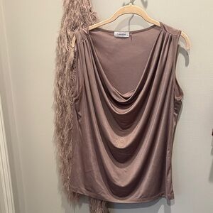 Calvin Klein Women's Taupe Drape Neck Blouse